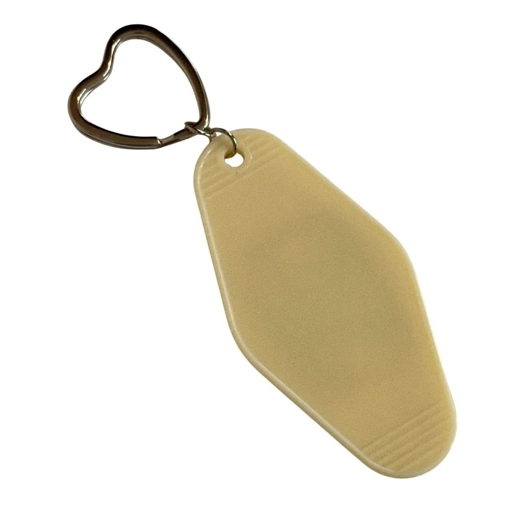 Proud LGBTQ+ Ally Retro Motel Keychain Cream Diamond Heart‎ Ring Handcrafted